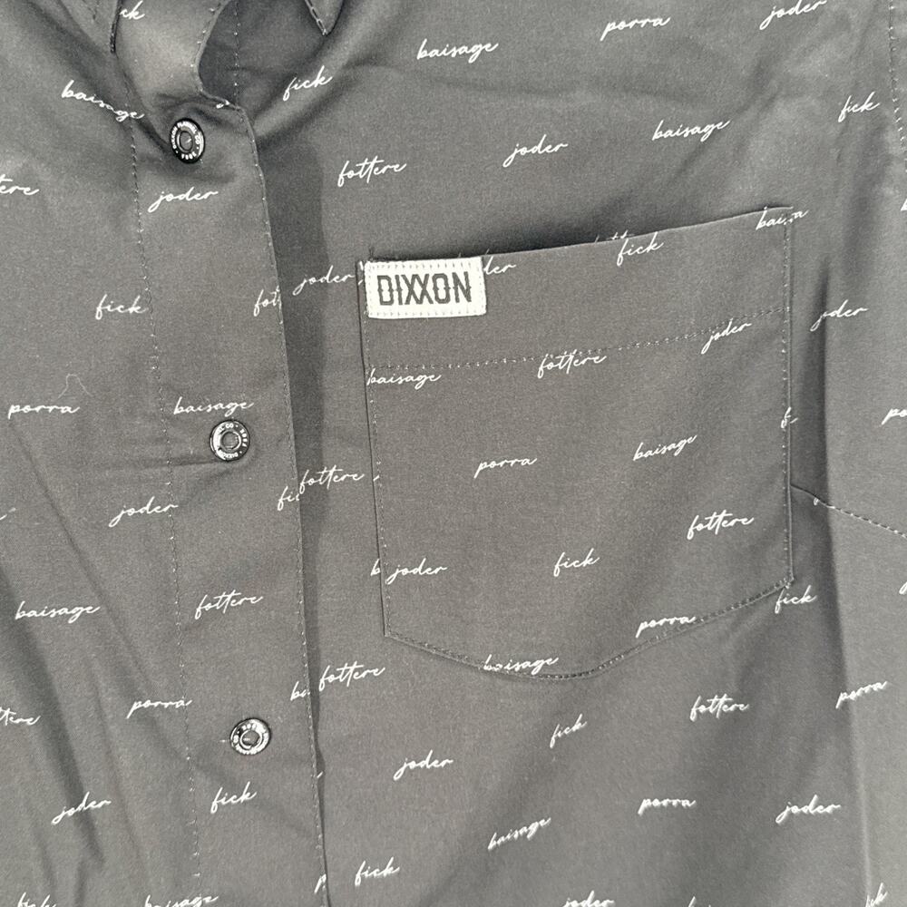 Dixxon Flannel Women’s Party Shirt Small F Word Black Short Sleeve Button Up New - Picture 2 of 10